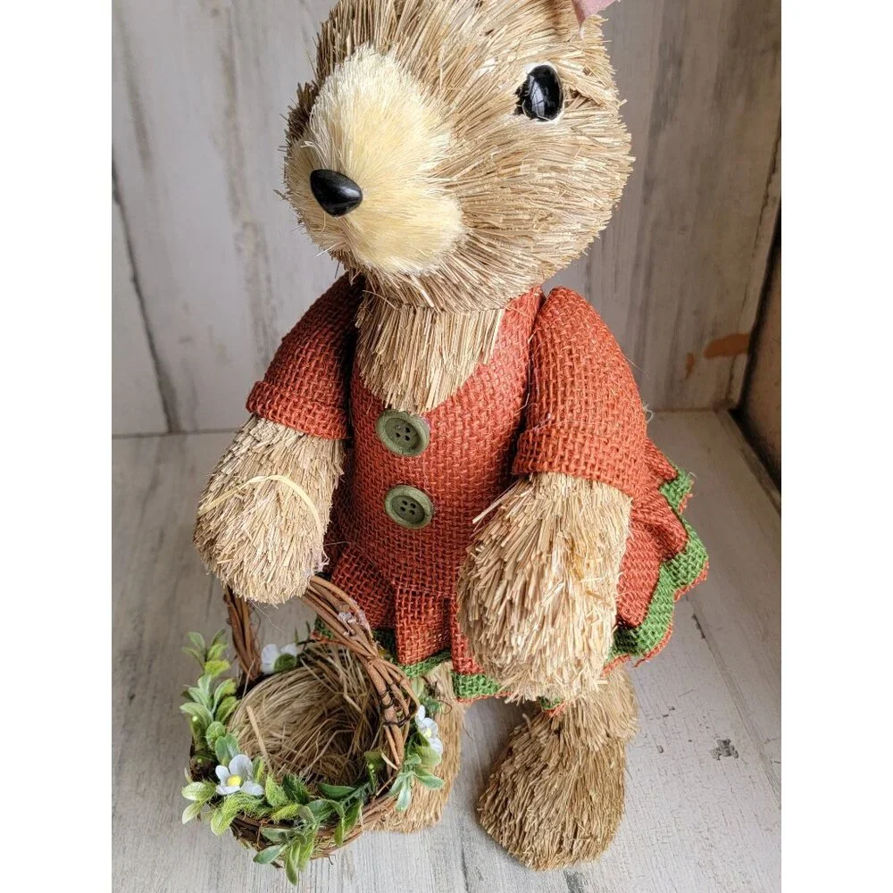Pier 1 sisal Easter Bunny girl floral basket home decor rabbit‎
